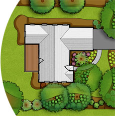 Plan view illustration of a landscape design and link to Interactive Yard